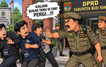 Diduga Usir Tiga Wartawan, Oknum Satpol PP Inisial MS Disorot di Gedung DPRD Musi Rawas.