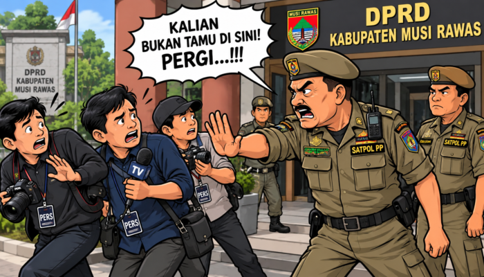 Diduga Usir Tiga Wartawan, Oknum Satpol PP Inisial MS Disorot di Gedung DPRD Musi Rawas.